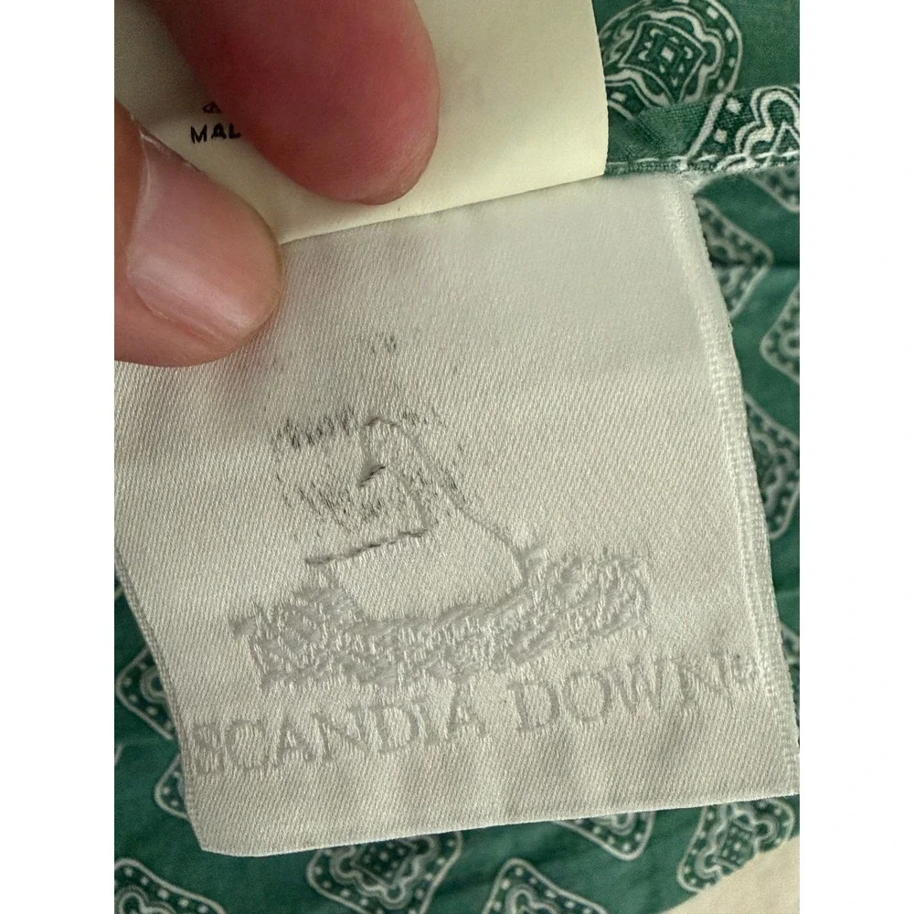 Vintage Scandia Down 3pc Sheet Set Queen Green Geometric Striped USA Made Cotton